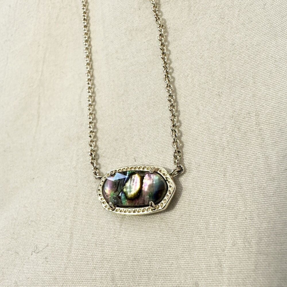 Kendra Scott Elisa Gold Plated Crystal Iridescent Necklace in Abalone Shell